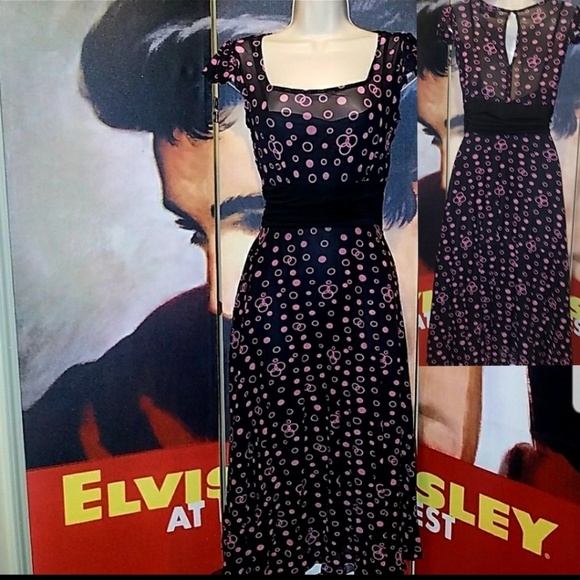 Tatyana Dresses & Skirts - Tatyana Jenny Vintage 1940's Hollywood Starlet Black Chiffon Tea Dress Pink Dots